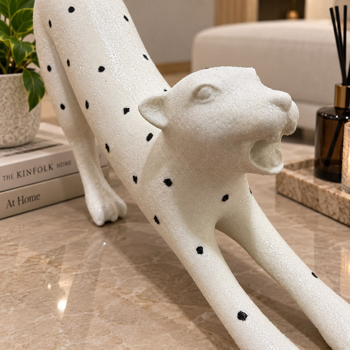White Leopard Resin Statue
