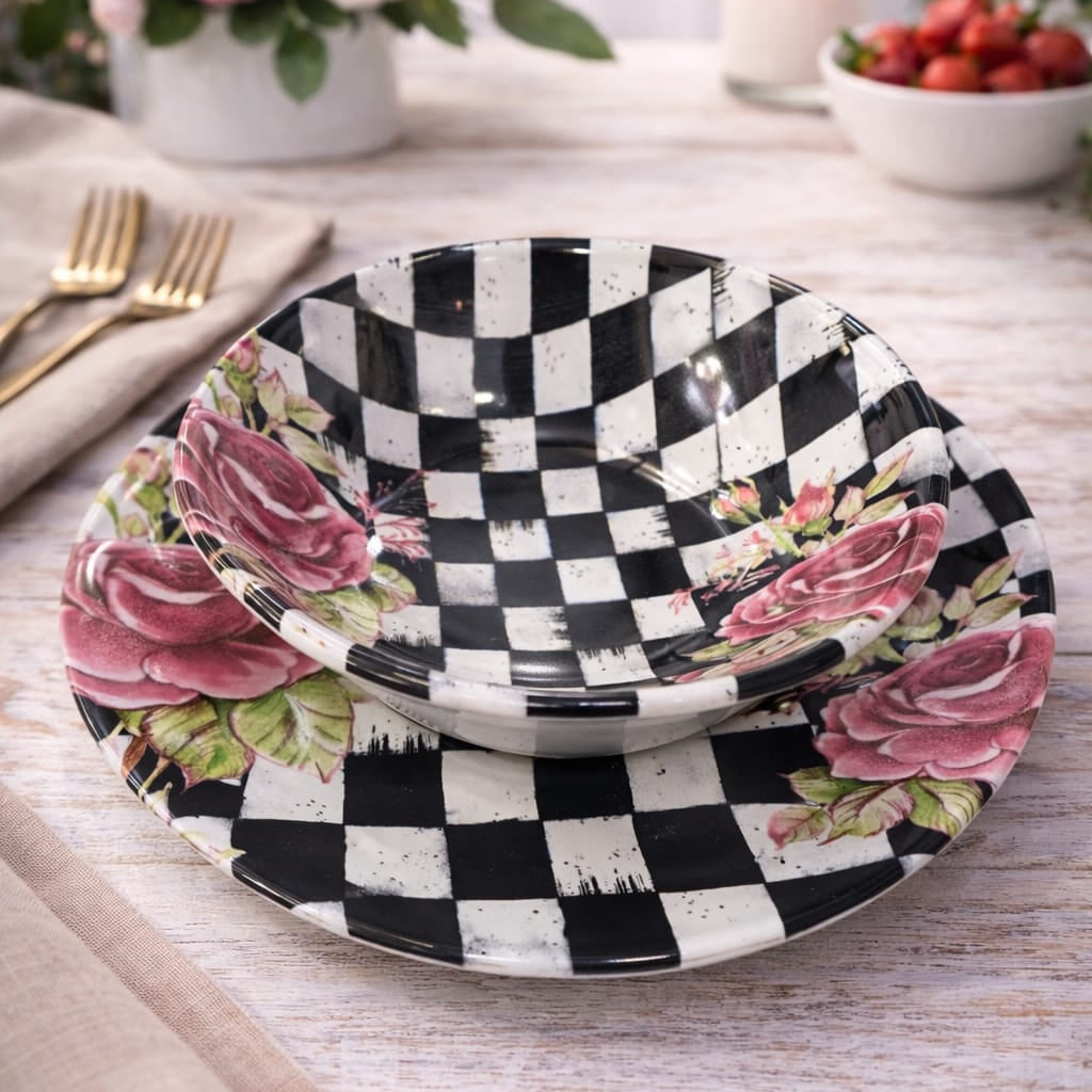 Roses Porcelain Plate & Bowl