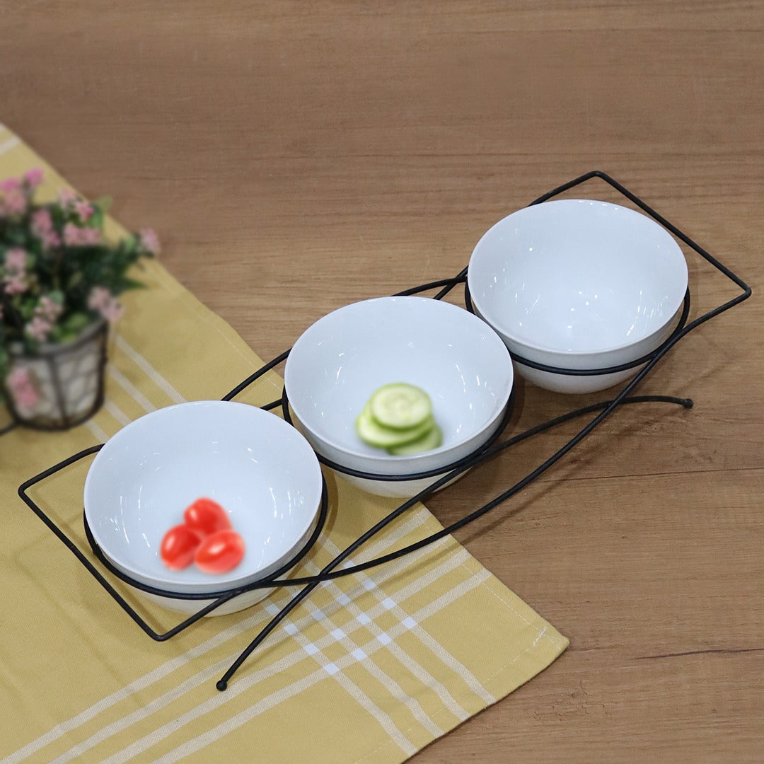 Porcelain Round Bowls Serving Set with Stand