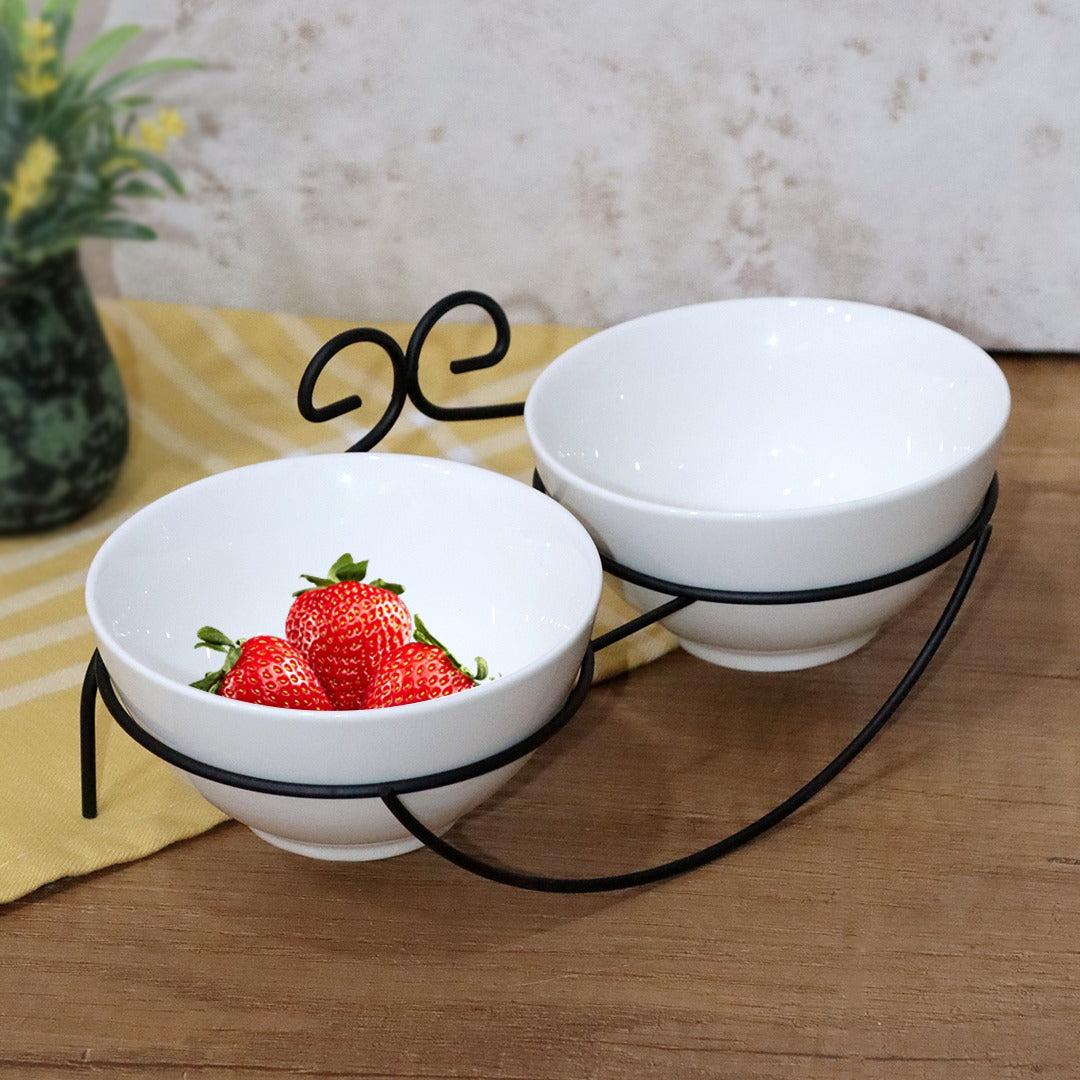 Porcelain Round Bowls Serving Set with Stand