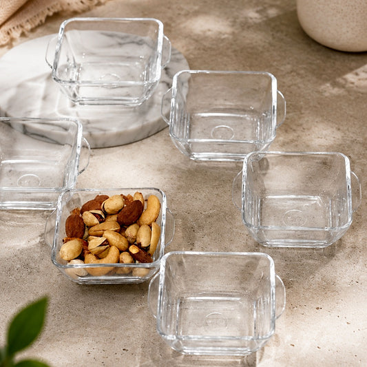 Glass Square Bowls with Handles Set (6pcs)