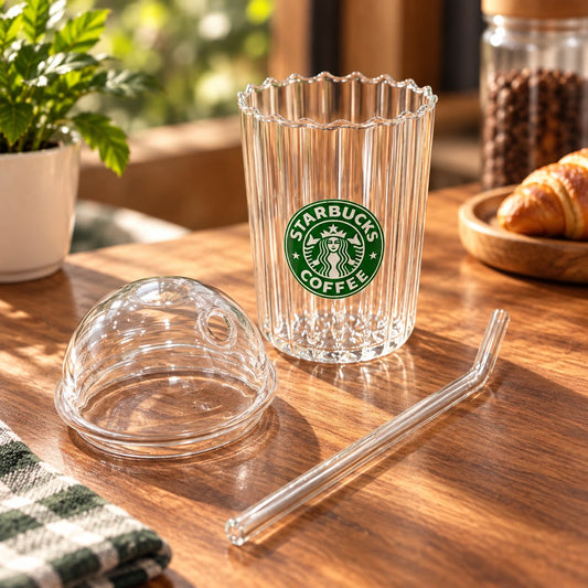 Starbucks Glass Cup with Lid & Straw 450ml