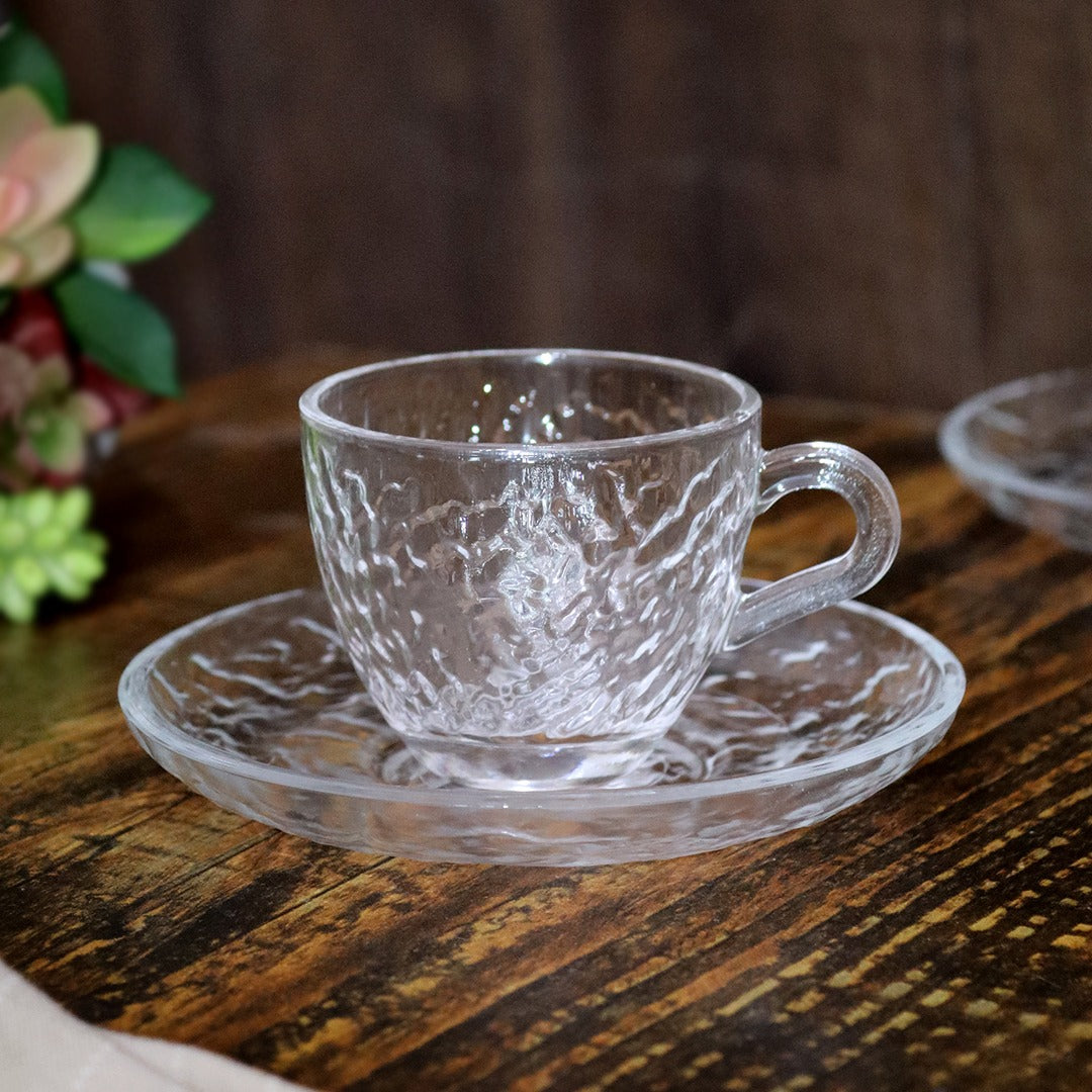 Waves Glass Coffee Cups & Saucers Set (6pcs)