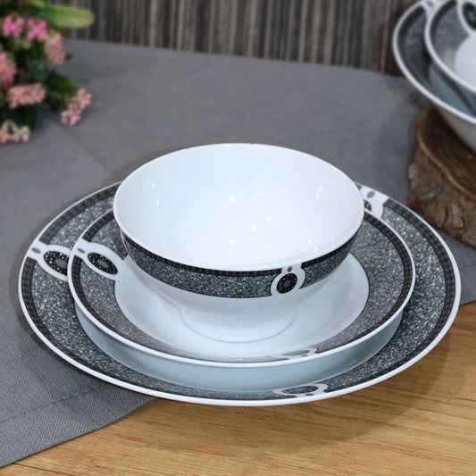 B&W Deep Round Porcelain Plates & Bowl