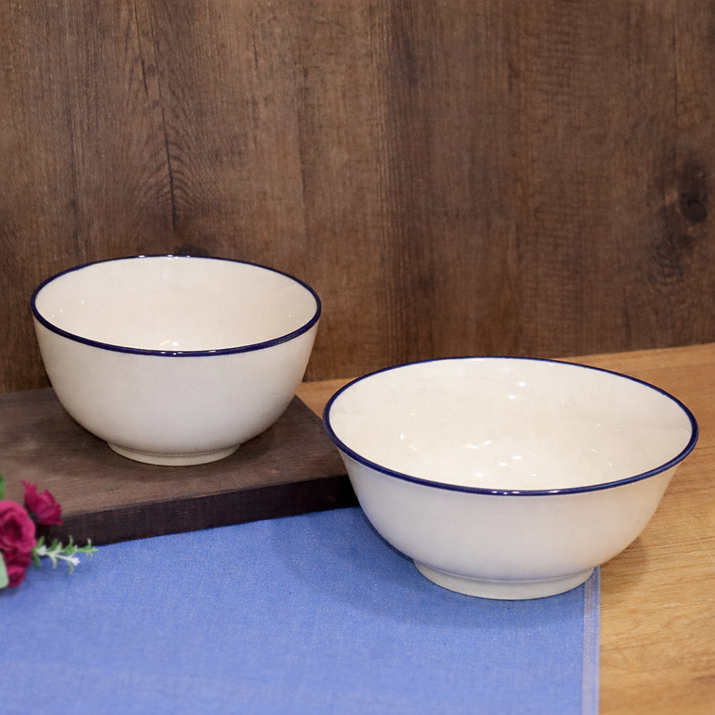 Beige & Navy Porcelain Bowls
