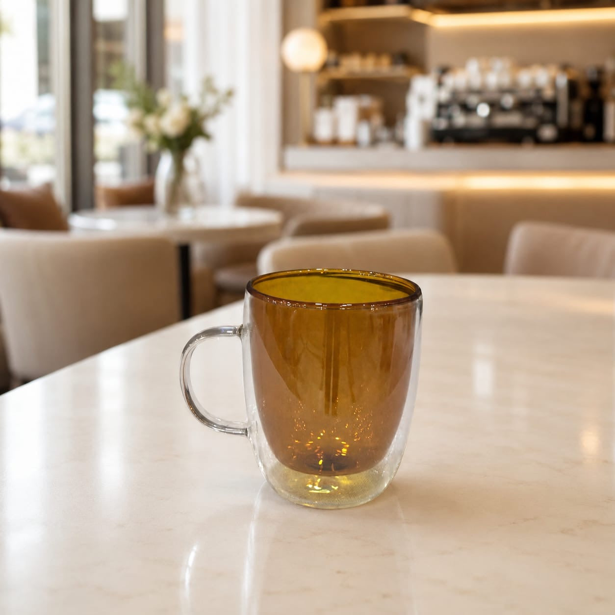 Golden Brown Double Glass Mug 400ml