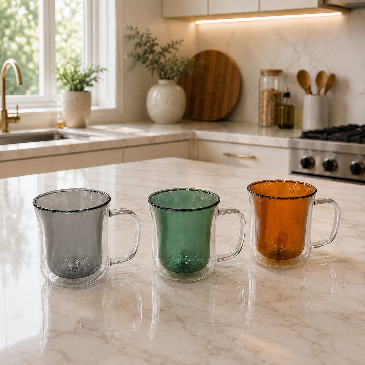 Colorful Double Glass Mugs 220ml
