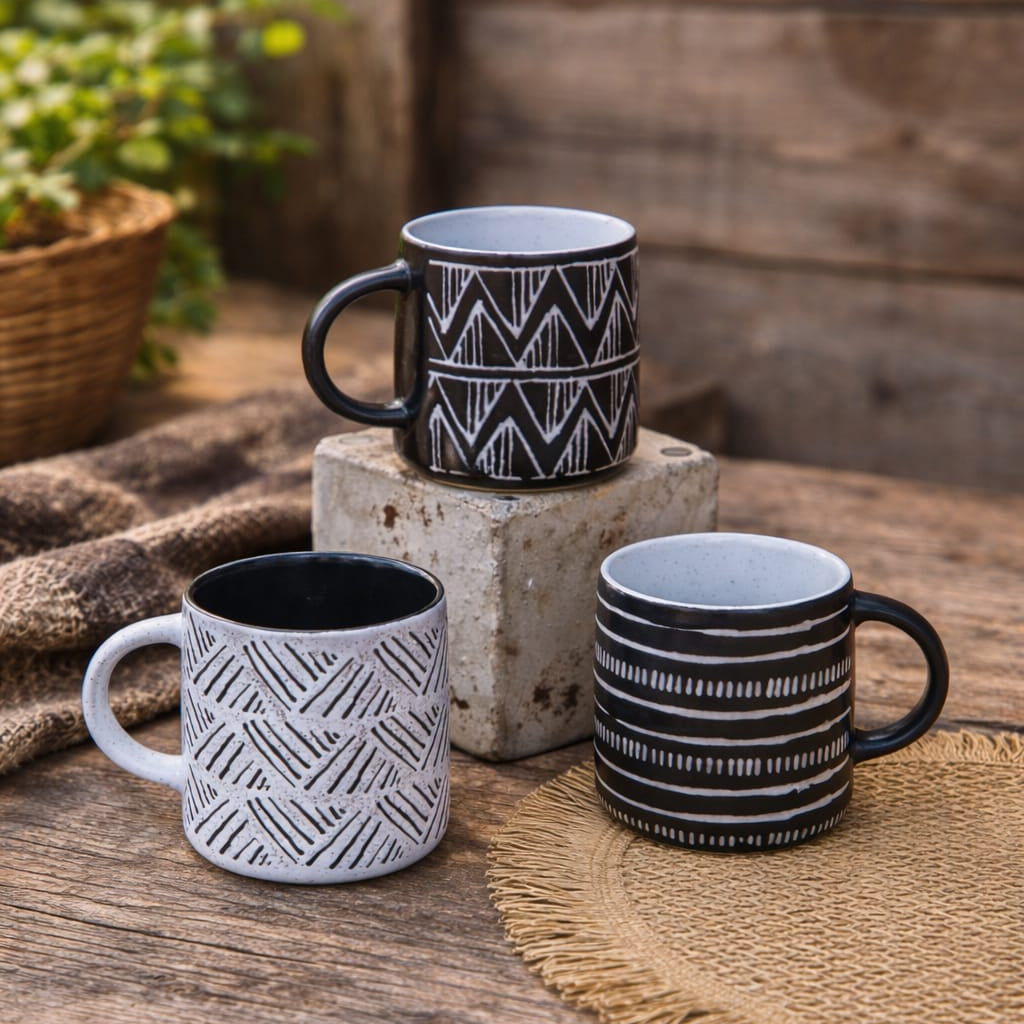 B&W Lines Porcelain Mugs