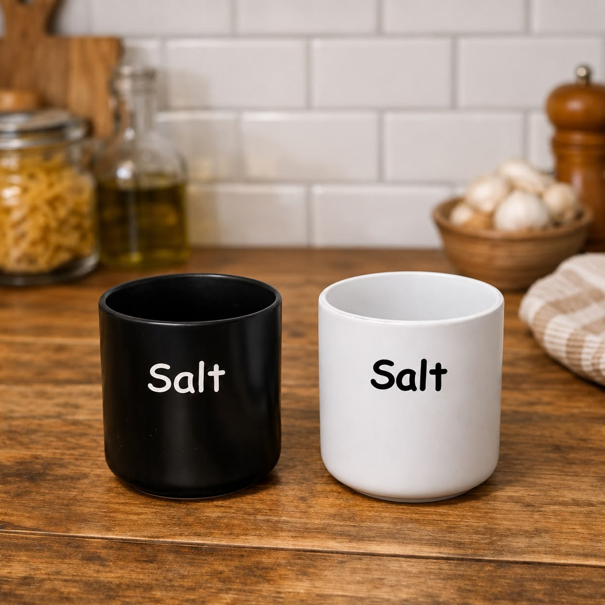 B&W Labeled Ceramic Cups