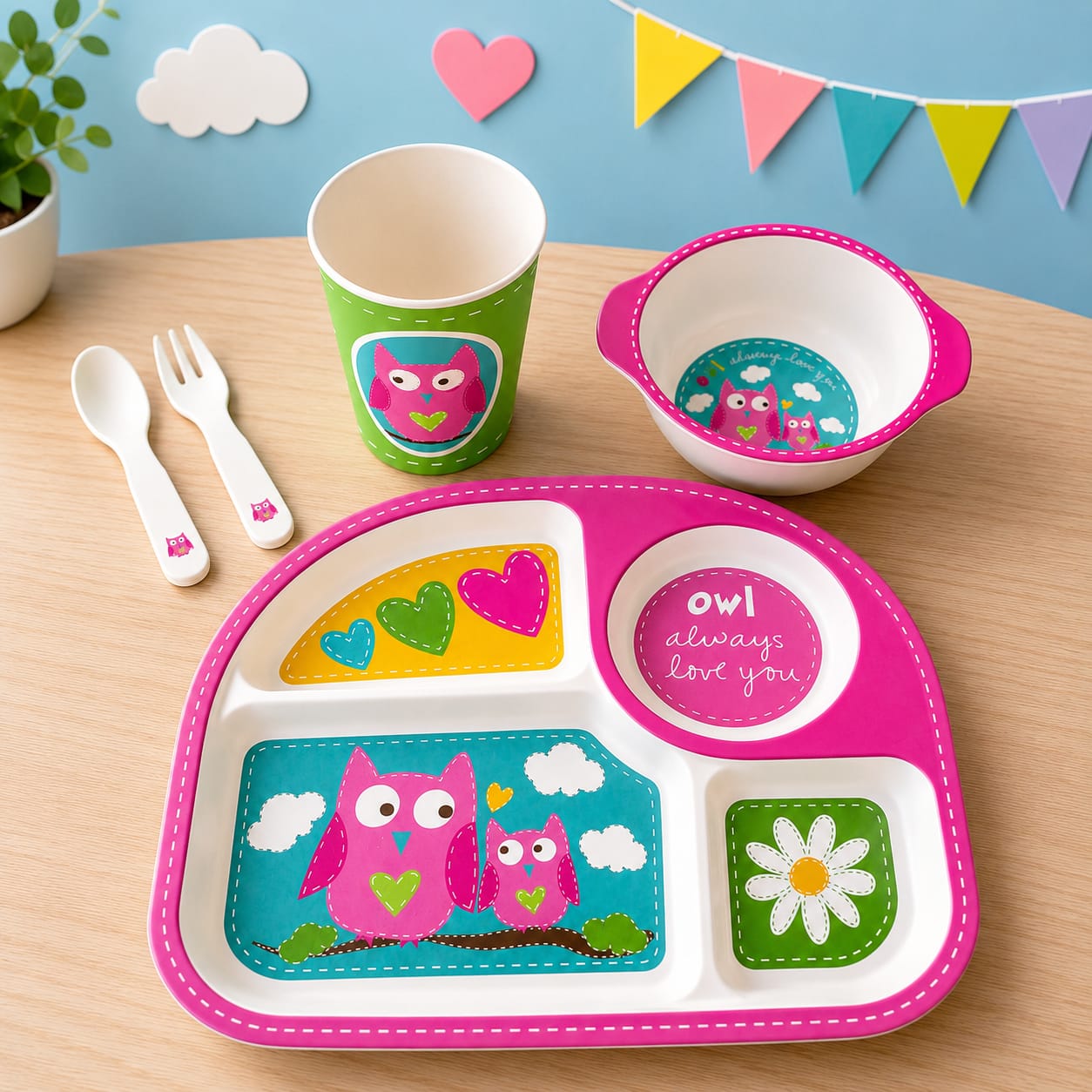 Pink Owl Bamboo Fiber Set (5pcs)
