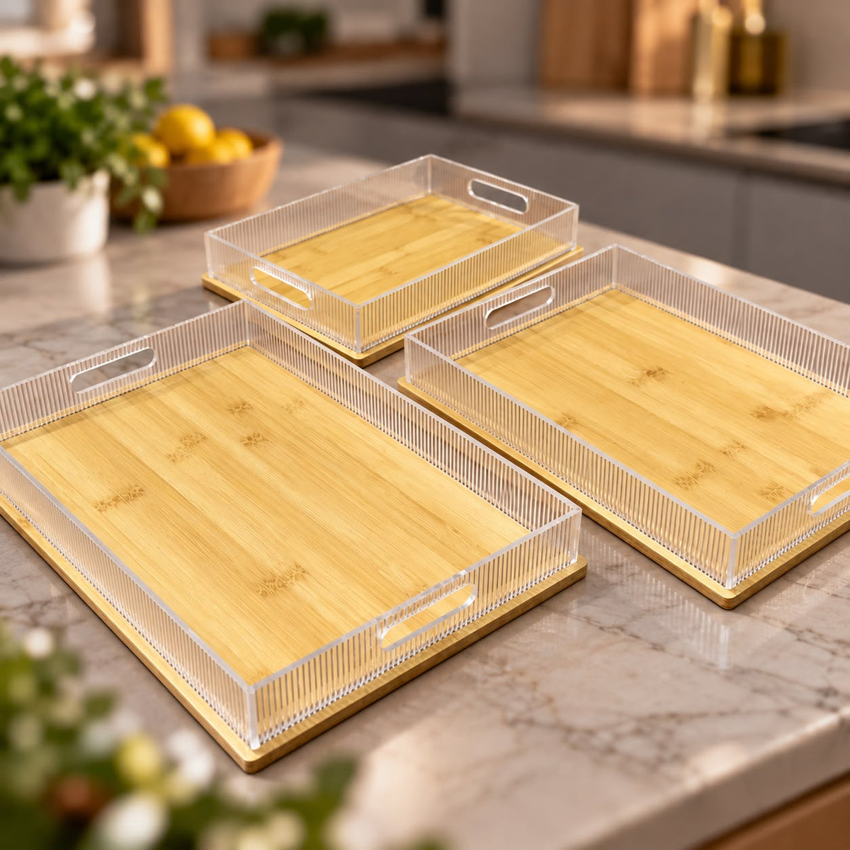 Bamboo Rectangle Trays Set (3pcs)