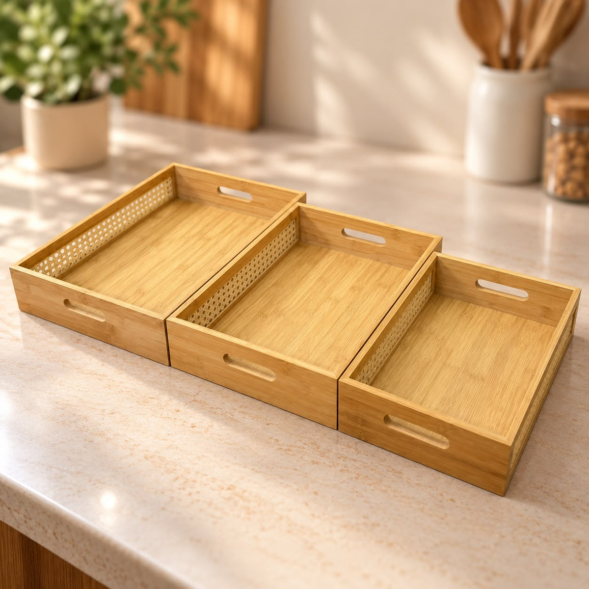 Bamboo Rectangle Trays Set (3pcs)