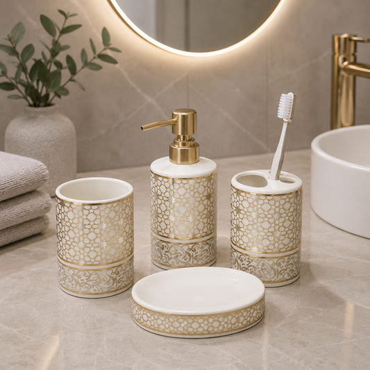 White & Gold Bathroom Set (4pcs)