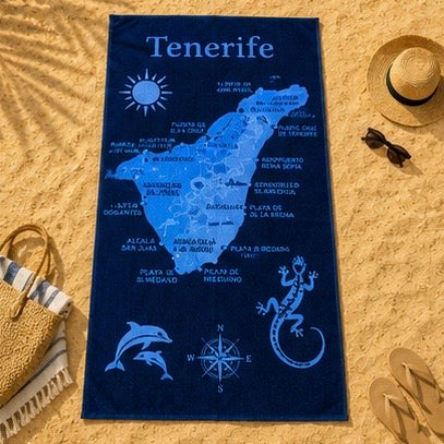 Tenerife Map Cotton Beach Towel (85x160cm)