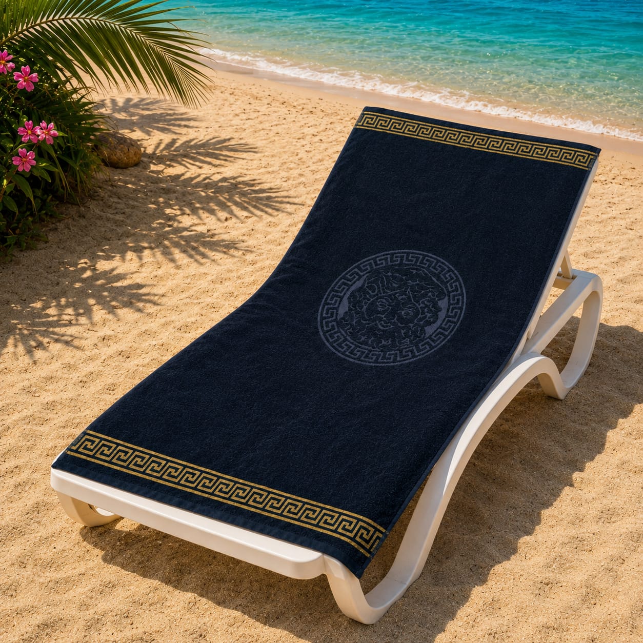 Black Versace Cotton Beach Towel (85x160cm)