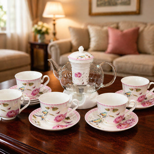 Bird Porcelain Cups & Pot Set