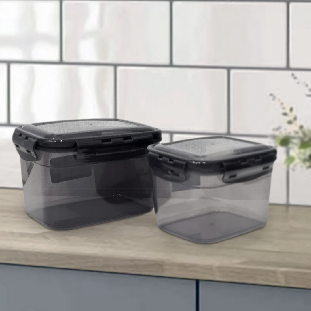 Black Rectangle Plastic Containers Set (2pcs)