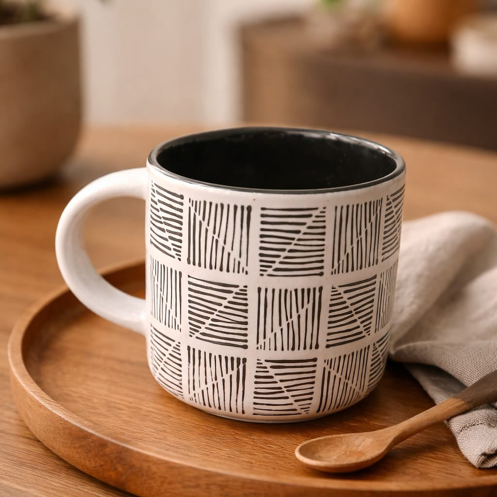 B&W Lines Porcelain Mug