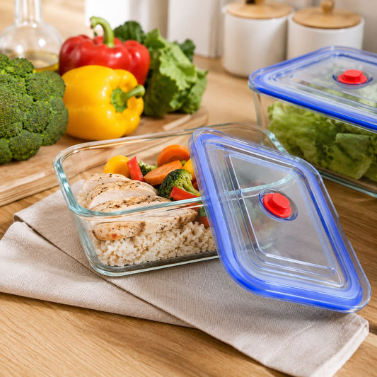 Blue Glass Food Container with Plastic Lid