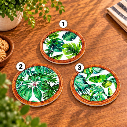 Ceramic Green Leaves Coasters