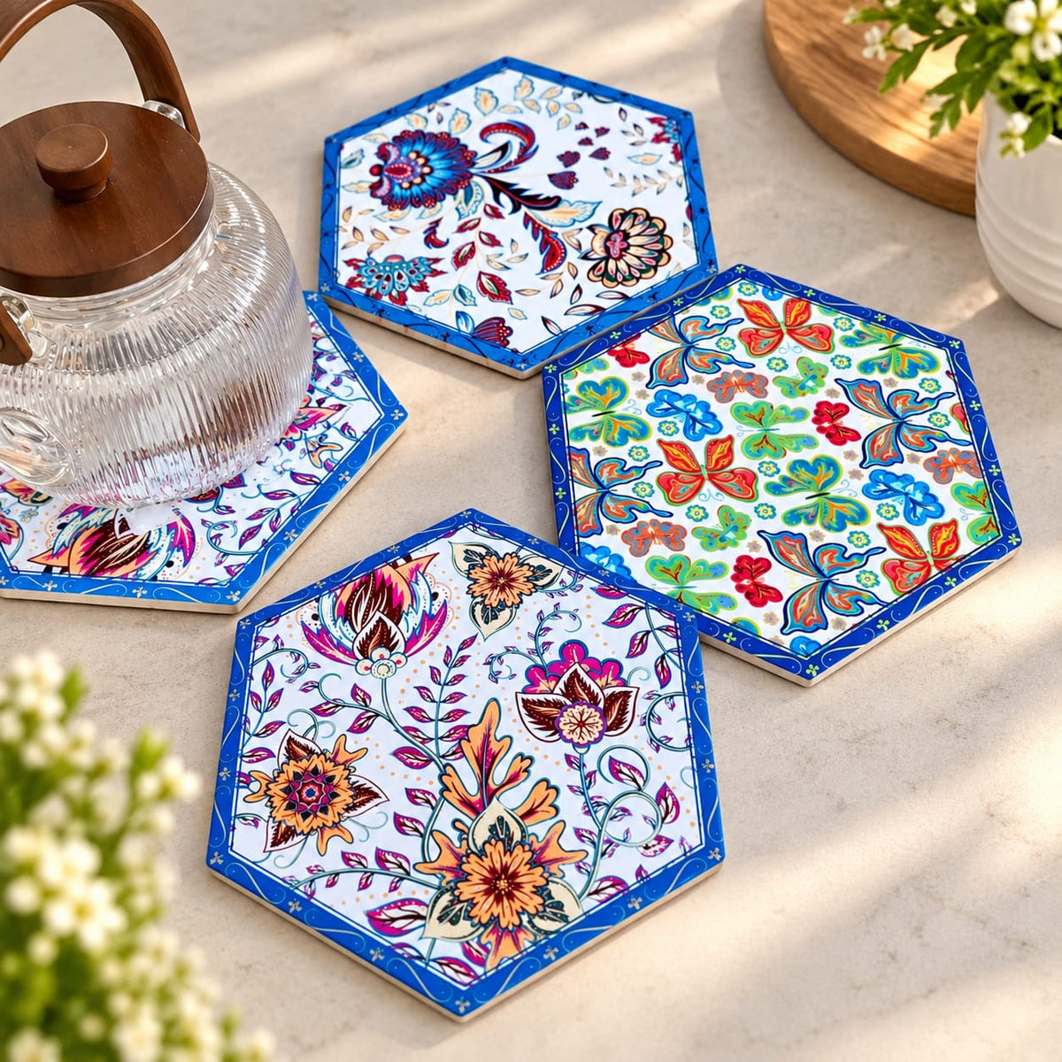 Ceramic Hexagons Coasters