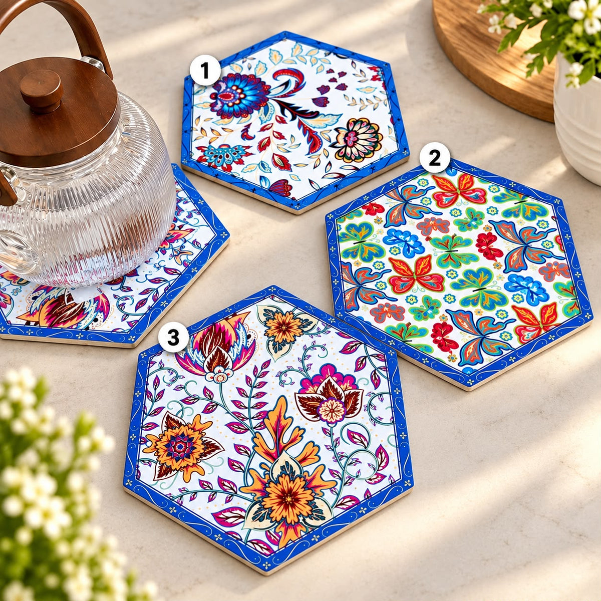 Ceramic Hexagons Coasters