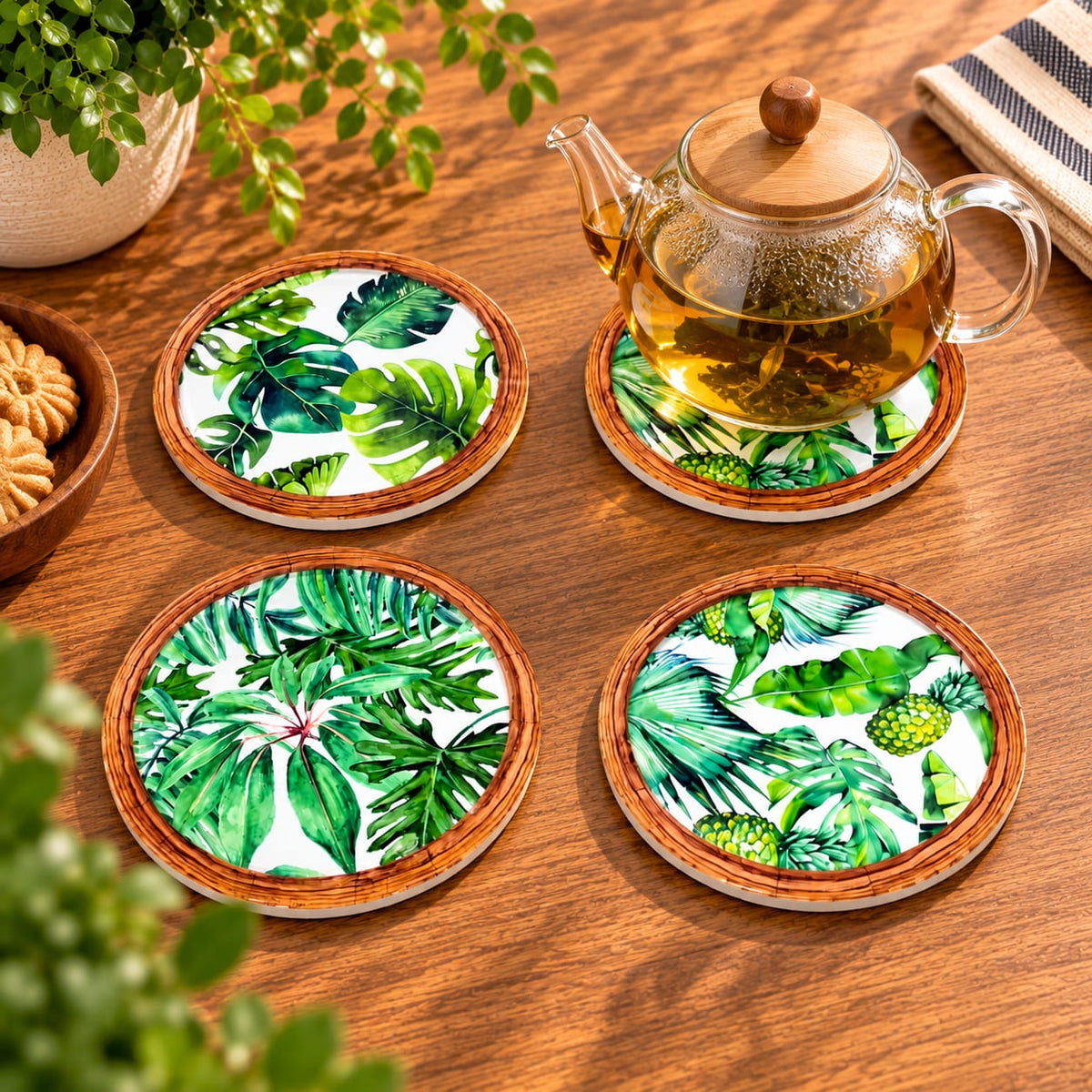 Ceramic Green Leaves Coasters