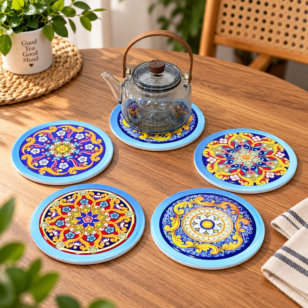 Ceramic Colorful Mandala Coasters