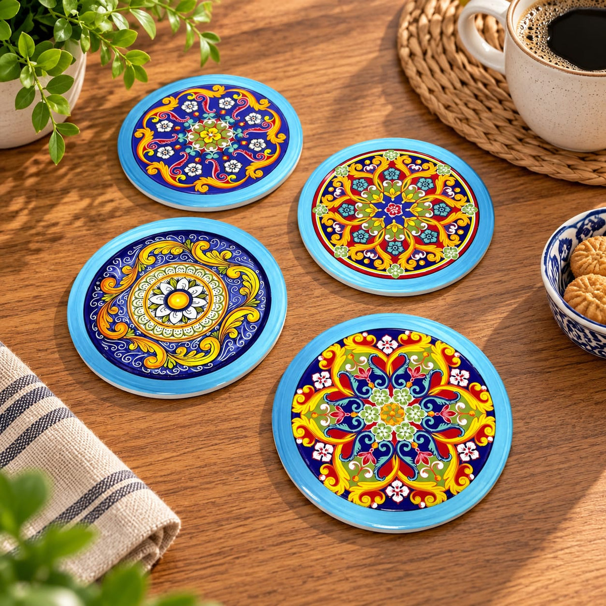 Ceramic Colorful Mandala Coasters