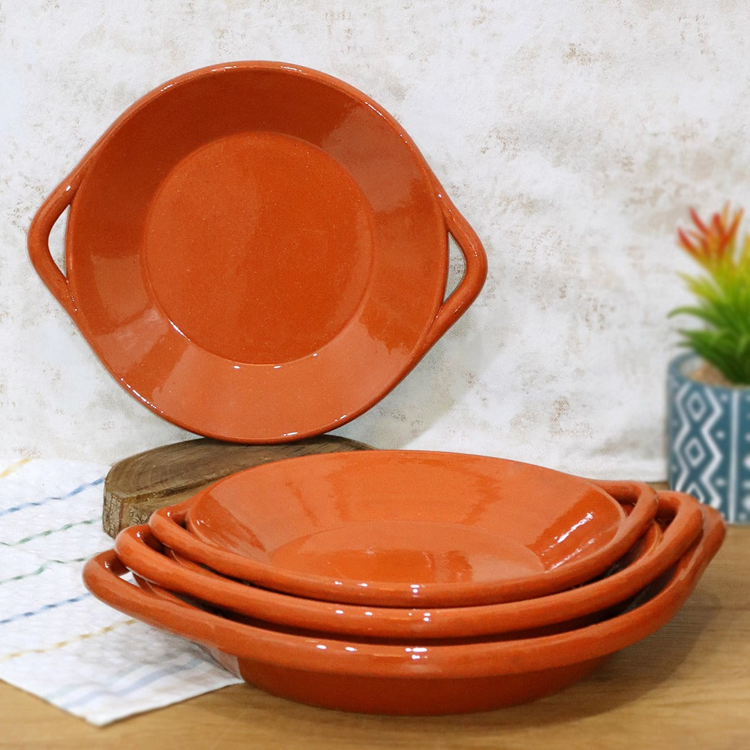 Clay Round Plates with Handles Set