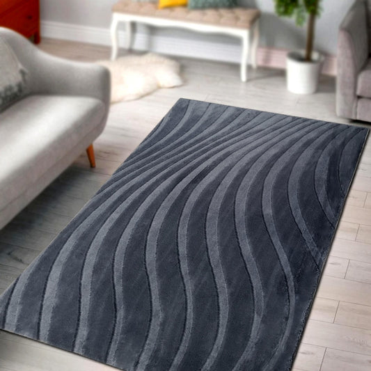 Dark Grey Waves Fur Carpet (Available in 5 sizes)