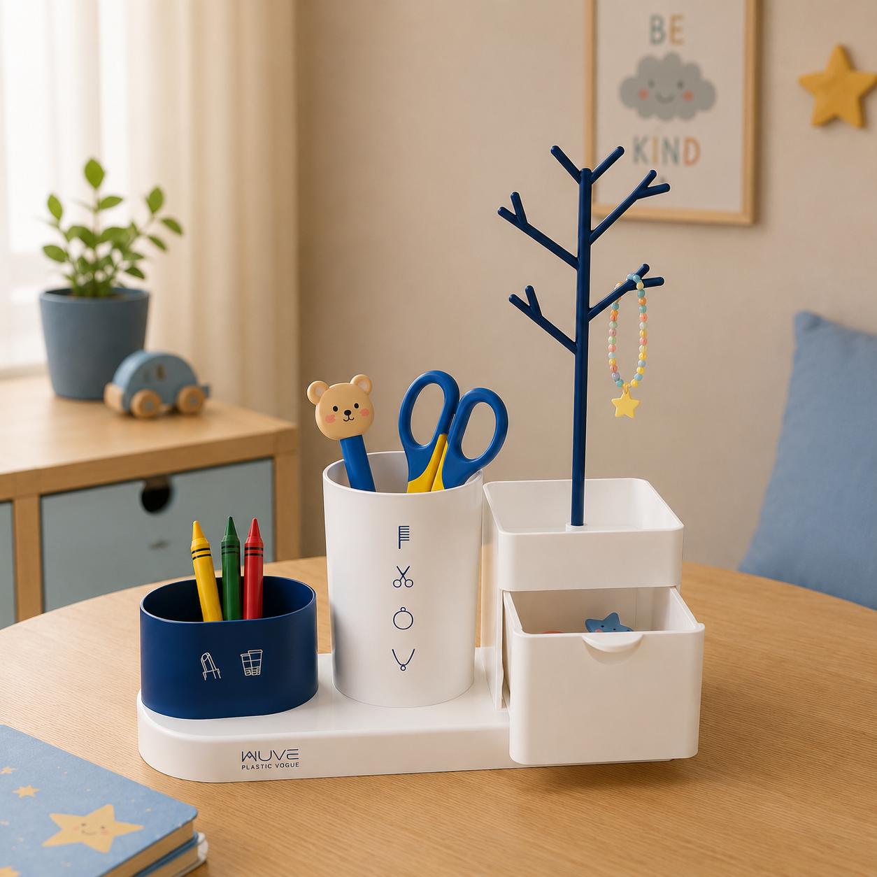 White & Navy Desk Organizer