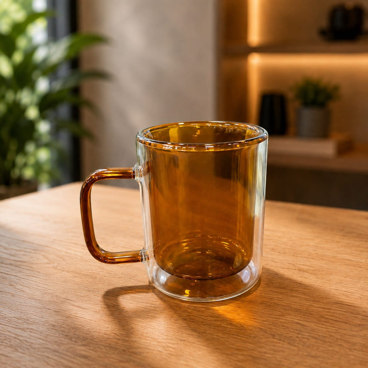 Golden Brown Double Glass Mug 300ml