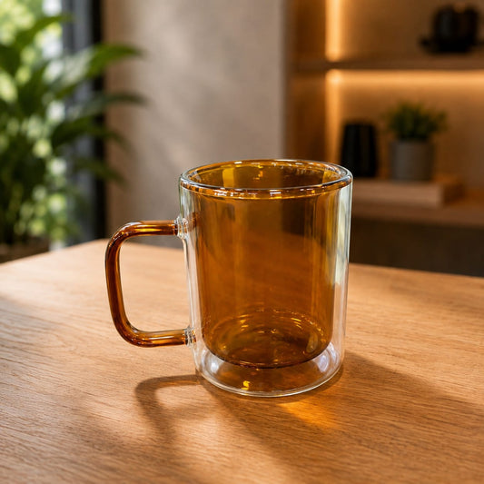 Golden Brown Double Glass Mug 300ml