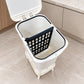 Double Compartment Elevated Trash Bin with Bottom Tray