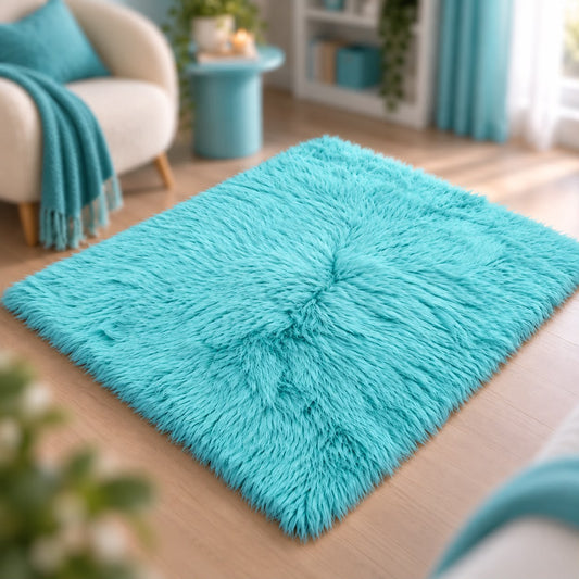 Faux Fur Turquoise Rectangle Rug