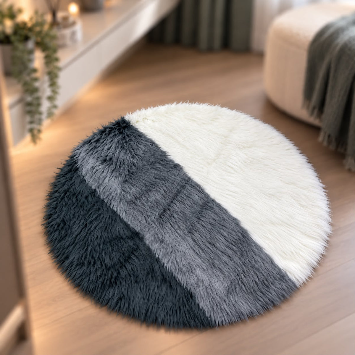 Faux Fur Multicolor Round Rug (Available in 3 colors)