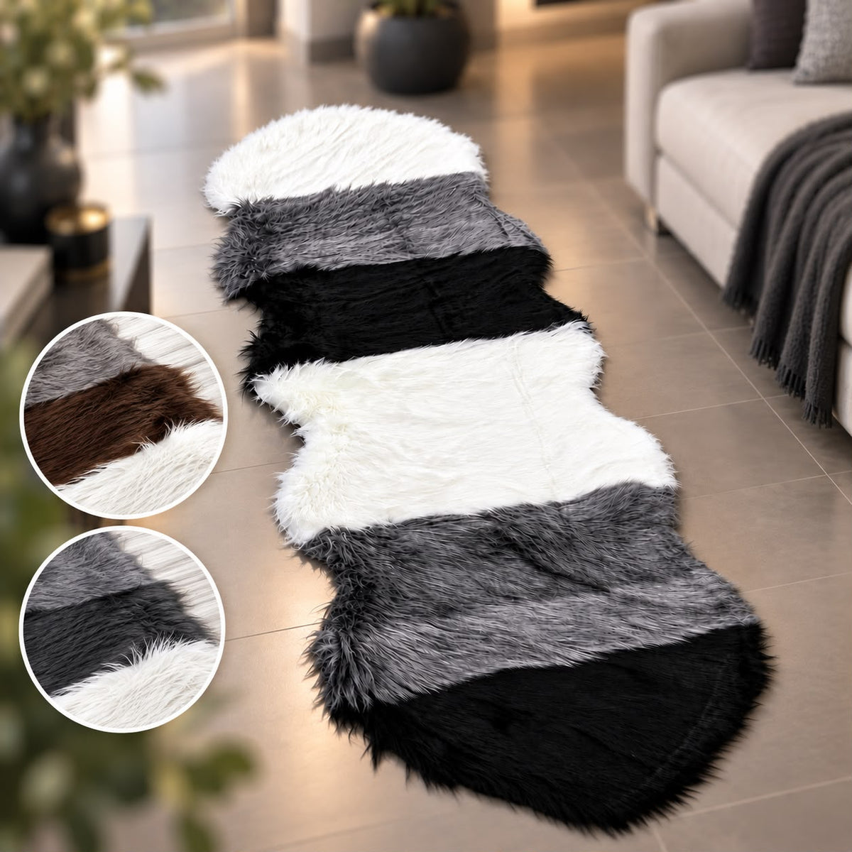Faux Fur Multicolor Long Rug (Available in 3 colors)