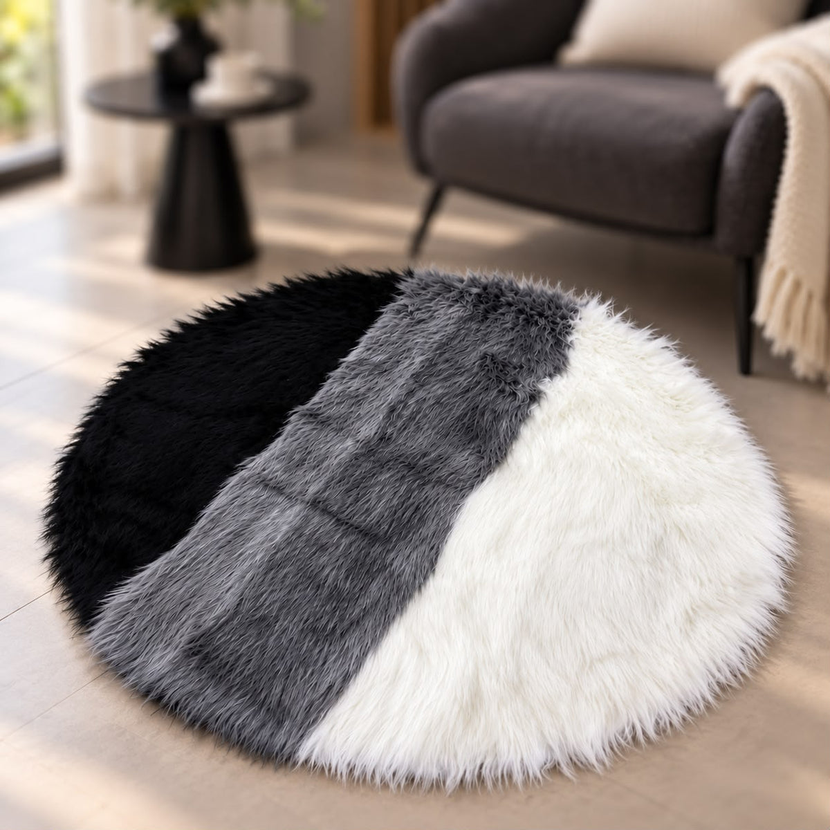 Faux Fur Multicolor Round Rug (Available in 3 colors)