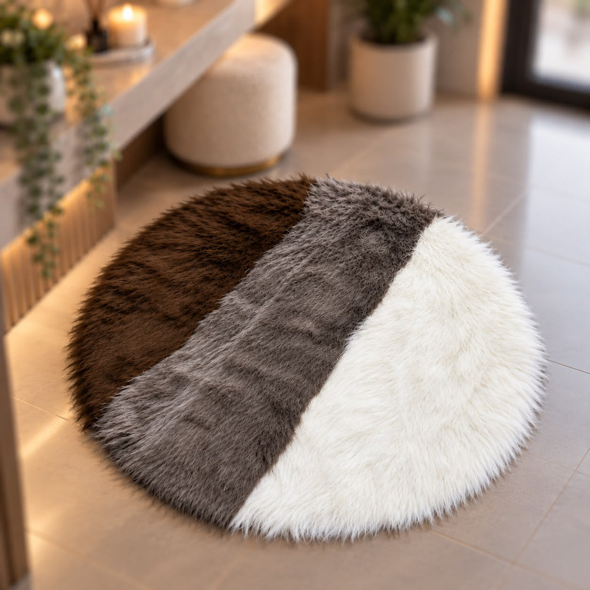 Faux Fur Multicolor Round Rug (Available in 3 colors)