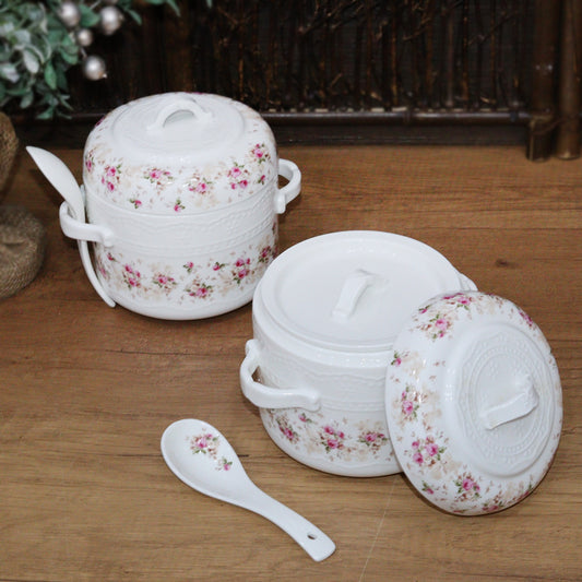 Flowers Porcelain Soup Tureen with Spoon