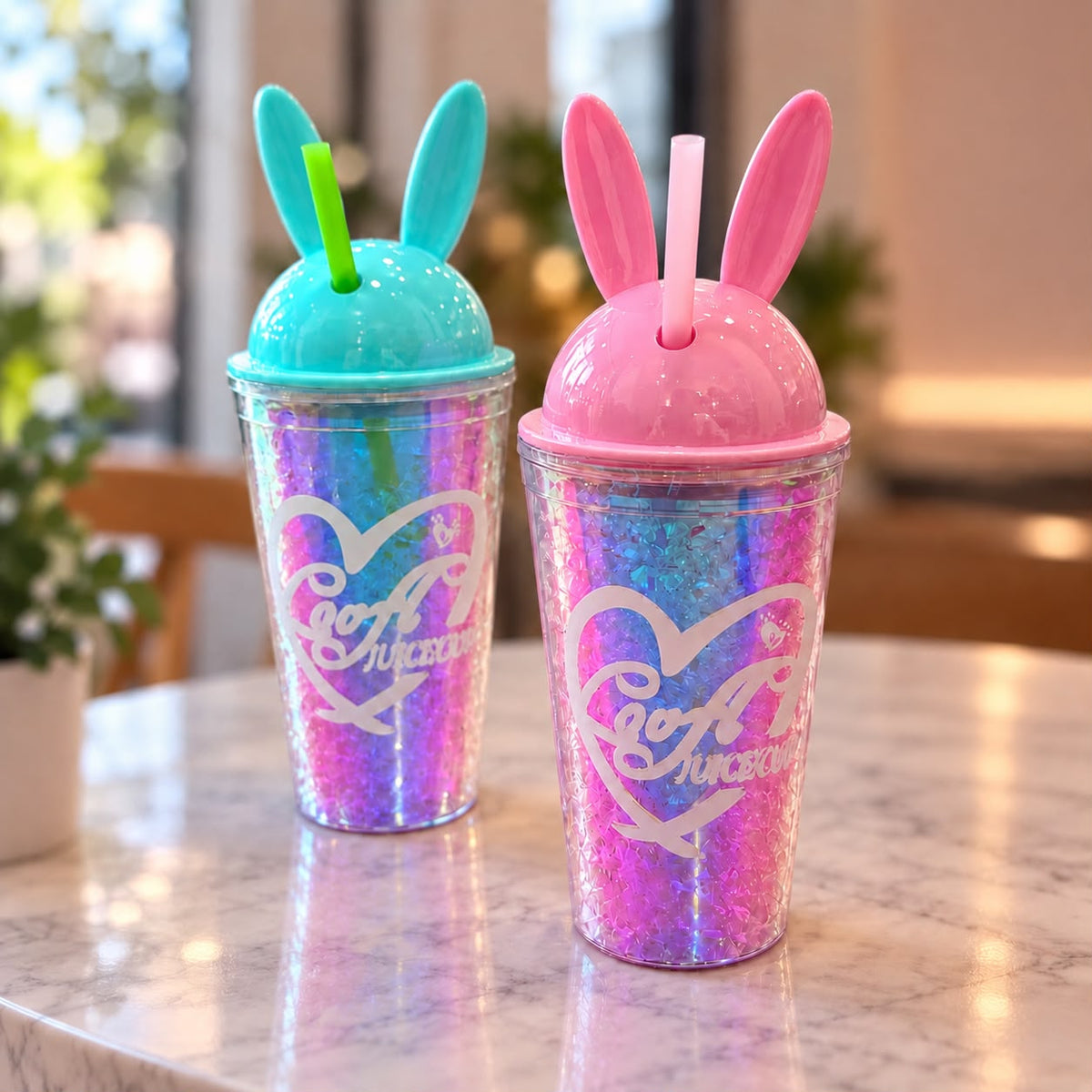 Bunny Frosty Plastic Cup with Straw 500ml