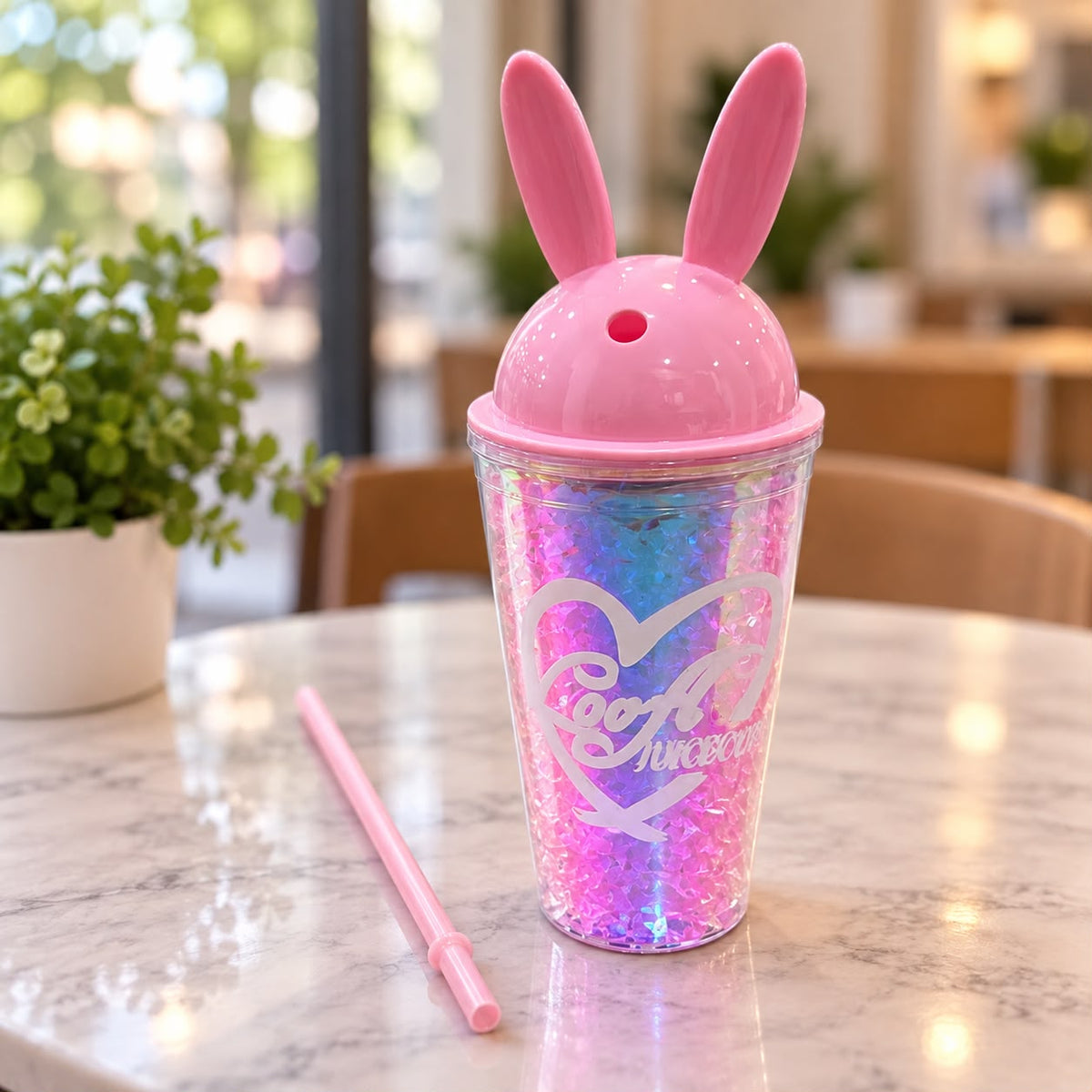 Bunny Frosty Plastic Cup with Straw 500ml