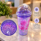 Flowers Frosty Plastic Cup with Straw 500ml