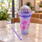 Flowers Frosty Plastic Cup with Straw 500ml