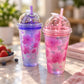 Flowers Frosty Plastic Cup with Straw 500ml