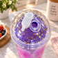 Flowers Frosty Plastic Cup with Straw 500ml