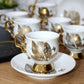 Golden Leaves Porcelain Coffee Cups & Saucers Set (6pcs)