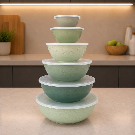 Gourmet Green Plastic Bowls with Lids Set (6pcs)
