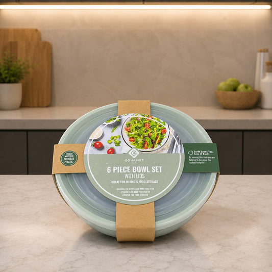 Gourmet Green Plastic Bowls with Lids Set (6pcs)
